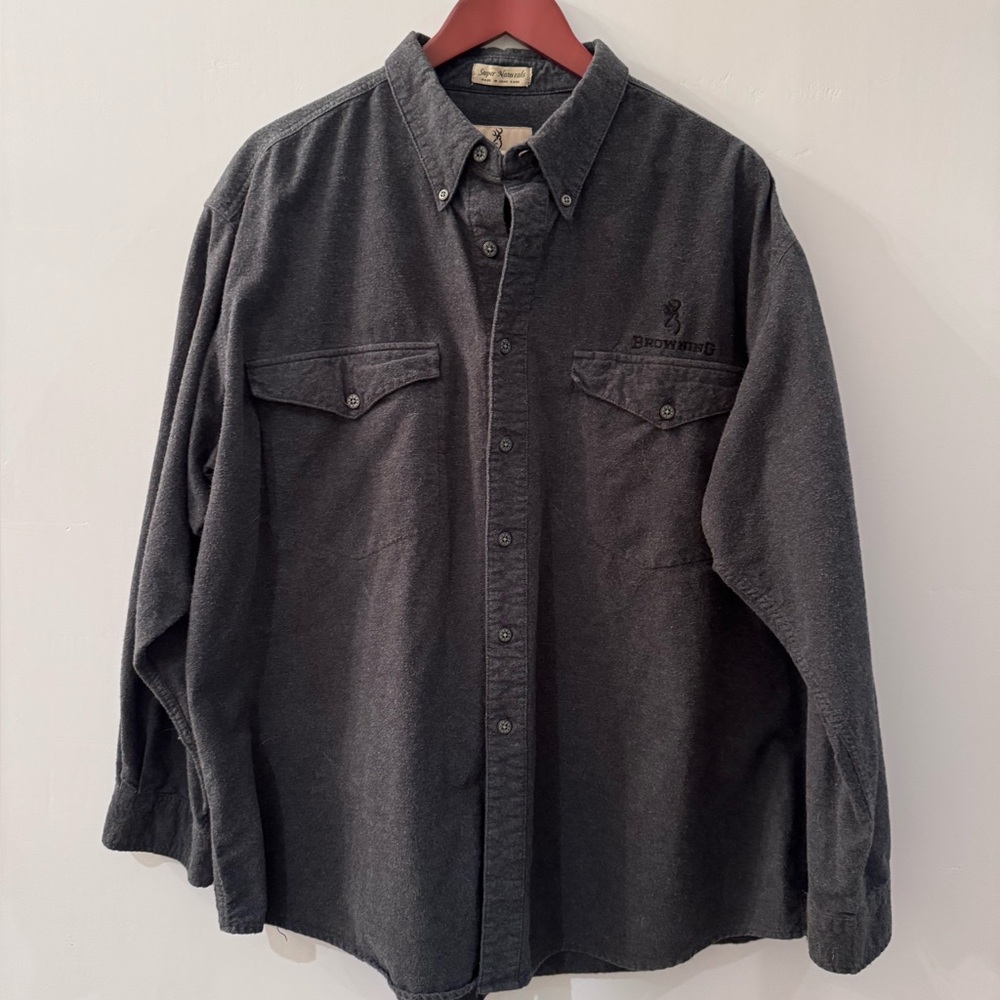Browning Men's Charcoal Button-Down Shirt Super Naturals Hunting XXL 100% Cotton